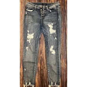 JUDY BLUE Women's Skinny Button Fly Jeans Distressed Denim Blue Size 9/29